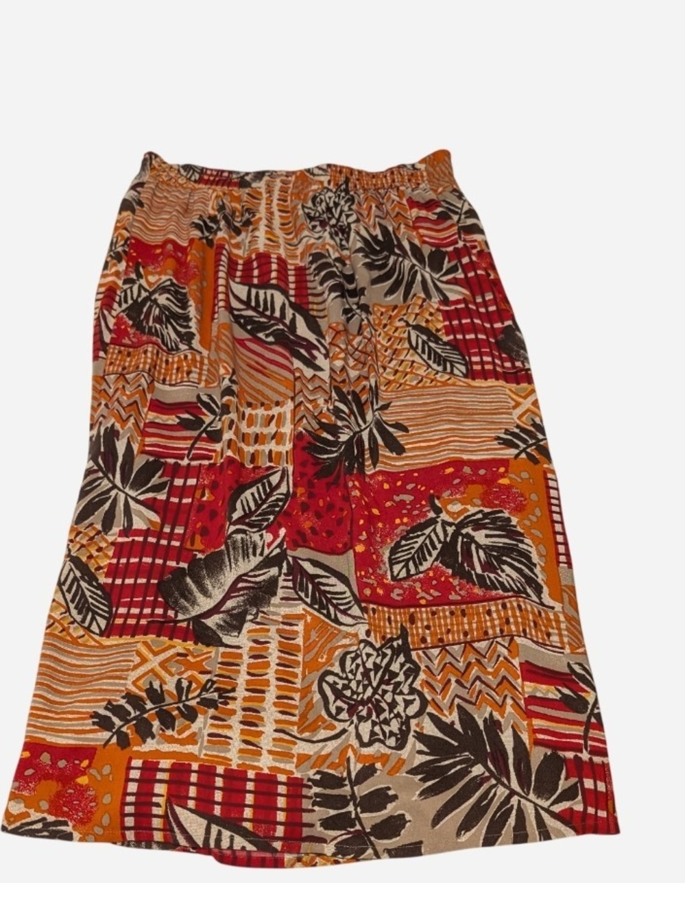 Pre-owned Patchwork Print Midi Skirt in Red & Orange - Picture 2 of 9